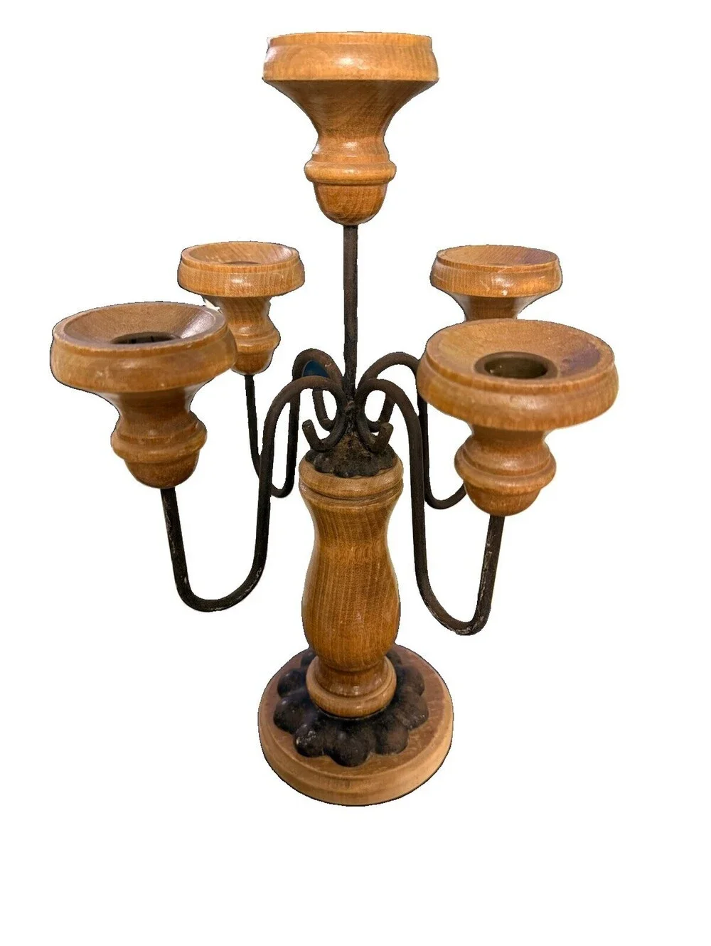 Vintage Homco Home Interiors Wood & Metal 5 Candle Holder Candelabra, MCM